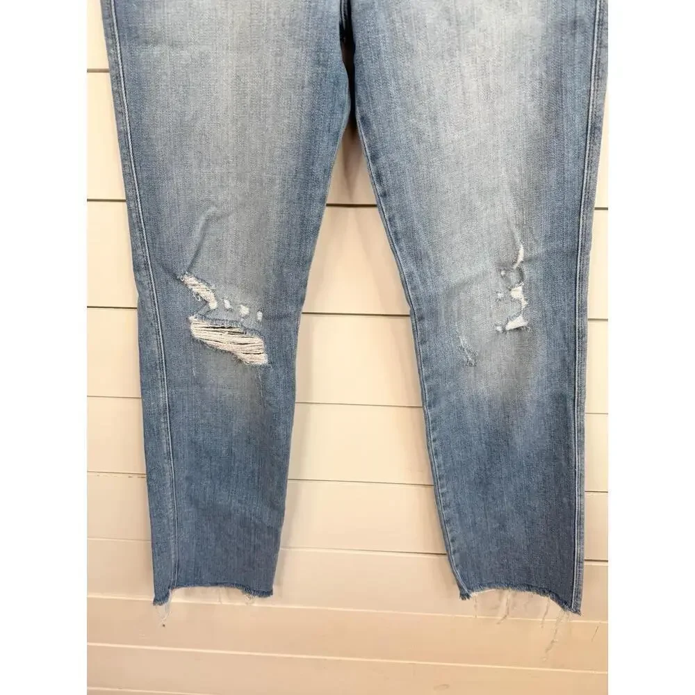 FRAME Le Sylvie Slender Straight Jeans Size 30 Light Blue Distressed Raw Hem - Picture 4 of 11
